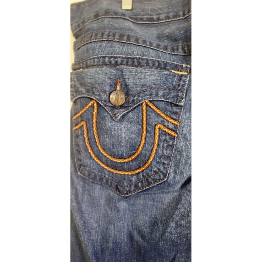 True Religion Jeans Blue Made in USA Size 40 Heavy Brown Stitching Y2K